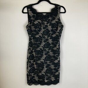 Catherine Regehr Black Lace Floral Sheath Dress Size Small LBD Evening Party
